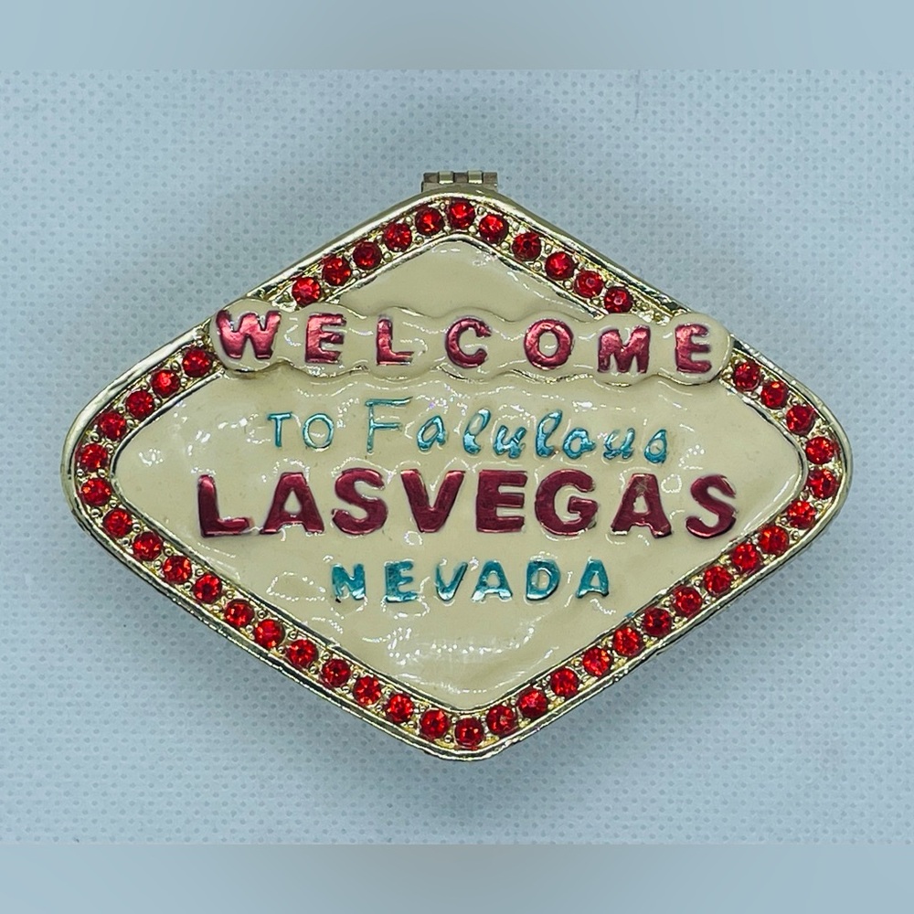 Vintage Welcome Las Vegas Trinket Box Souvenir Enameled Rare HTF Work Of Art